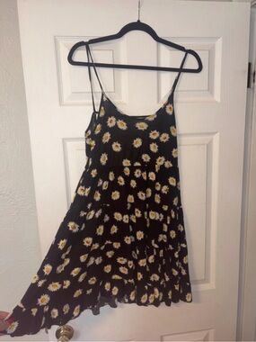 Source Unknown Black Daisy Print Mini Sundress